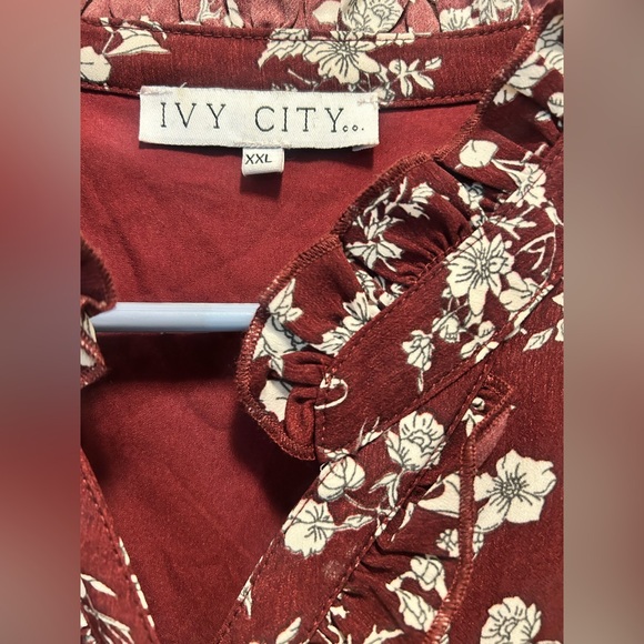 Ivy City Co Burgundy Floral Long Sleeve Dress - Picture 6 of 8
